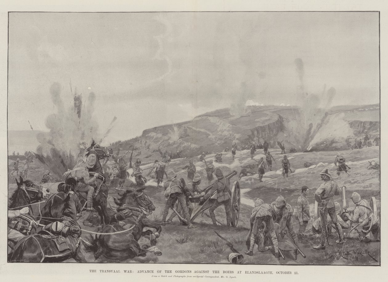 The Transvaal War, Advance of the Gordons Against the Boers at Elandslaagte, 21 October by Richard Caton Woodville junior