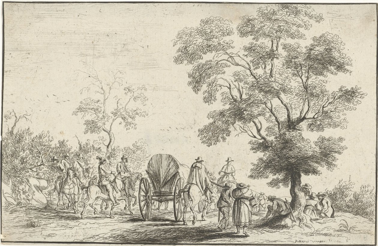 Wagon Escorted by Horsemen by Robert van den Hoecke