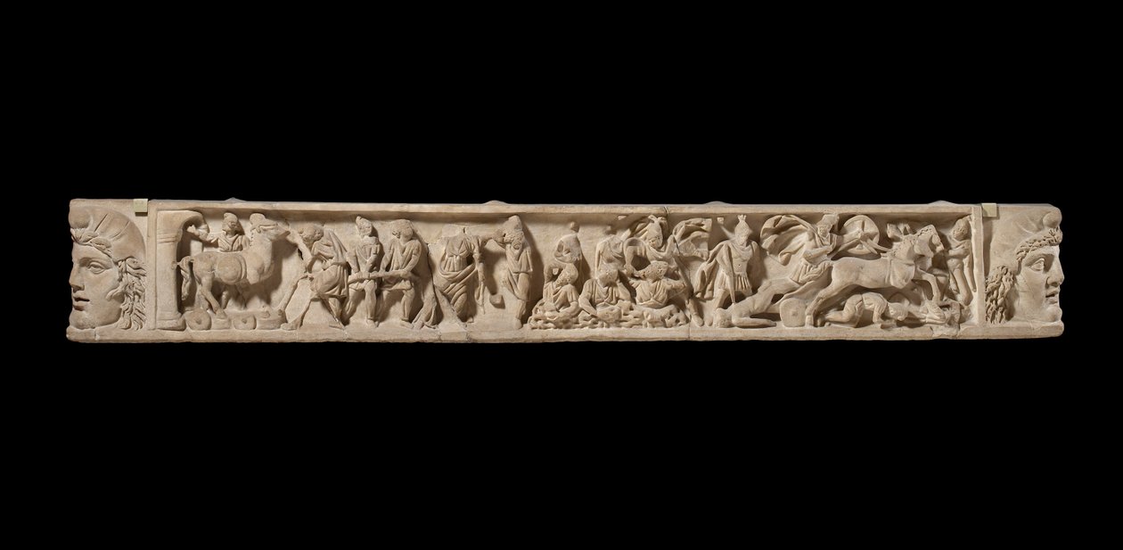 Sarcophagus Lid Depicting the Siege of Troy, c.200 AD by Roman