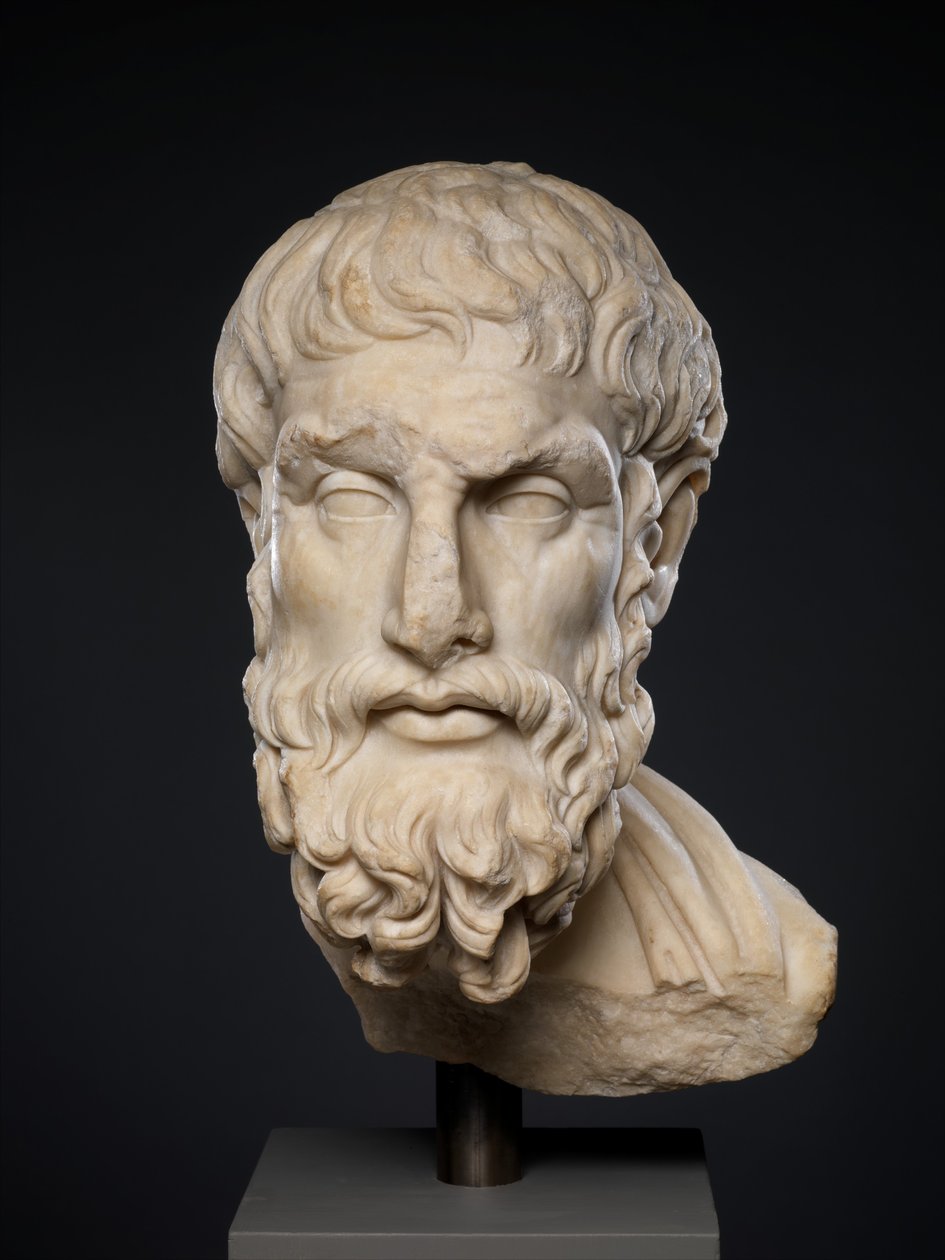 Marble Head of Epikouros by Roman