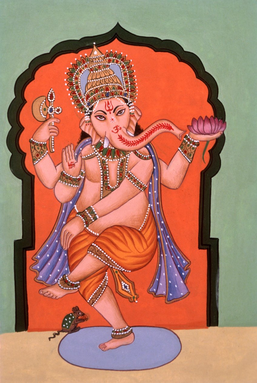 Miniature Painting of Elephant Headed God Ganesh Ganpati by School Indian