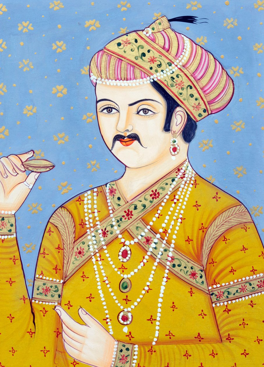 Miniature Painting of Mughal Emperor Akbar by School Indian