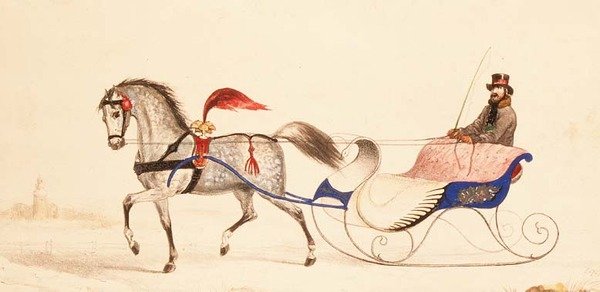 Horse Drawn Sleigh by School Russian
