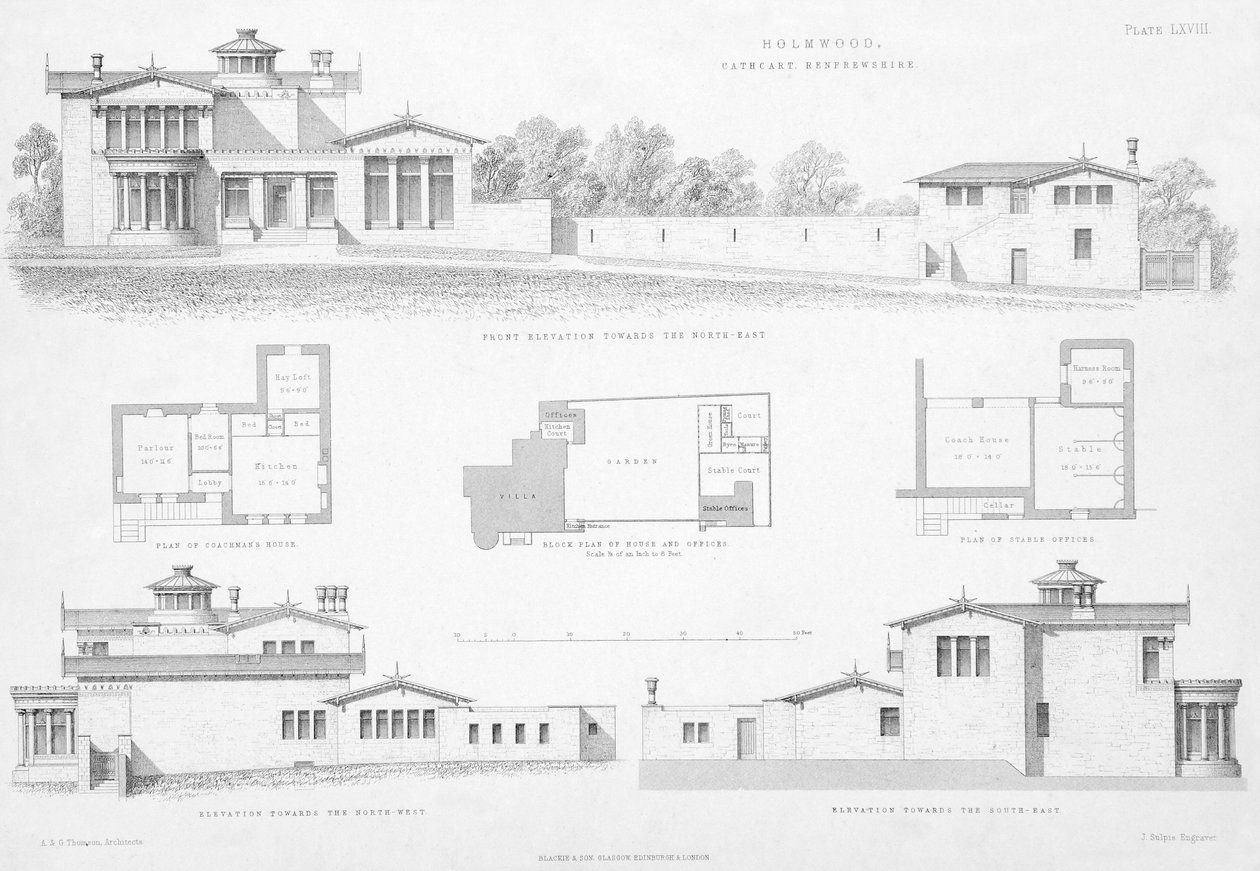 Exterior Details of Holmwood, Glasgow by Scottish School