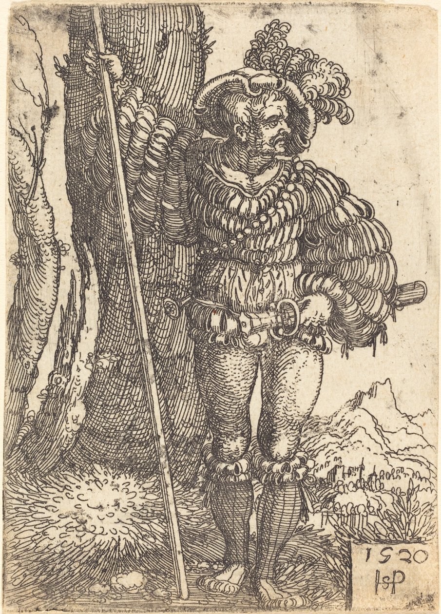 Foot Soldier Standing by a Tree by Sebald Beham