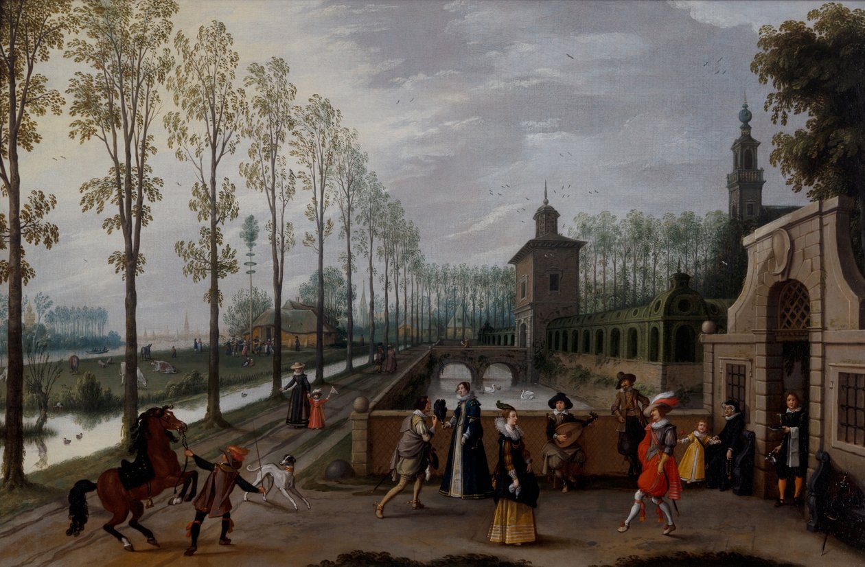 An Elegant Company Promenading Outside a Palace by Sebastian Vrancx