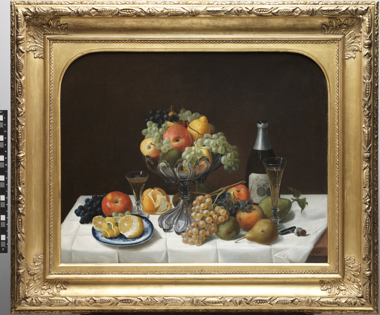 Fruit Still Life with Champagne Bottle by Severin Roesen