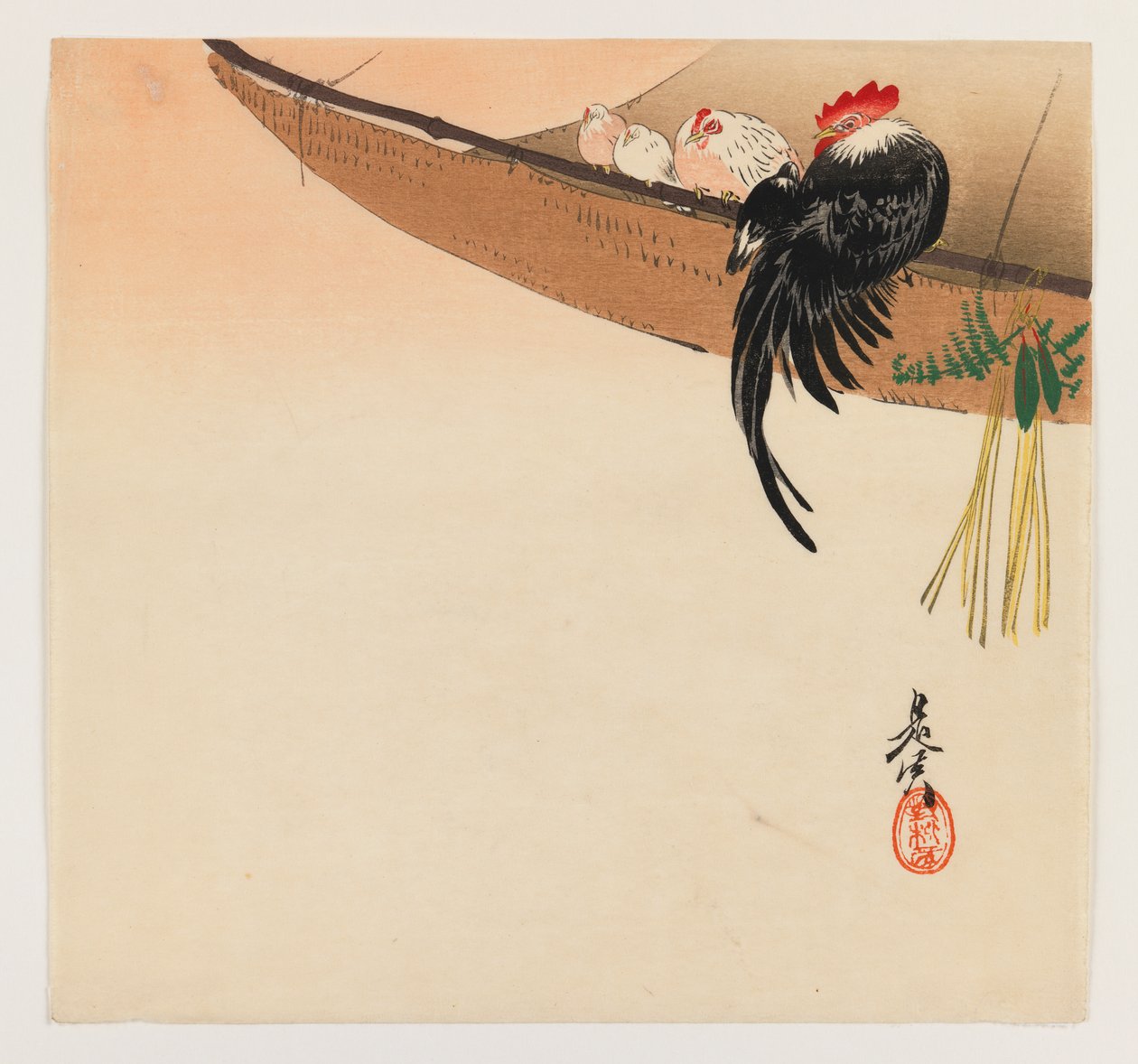 Hens and Cock with Hammock from the Series Hana Kurabe by Shibata Zeshin