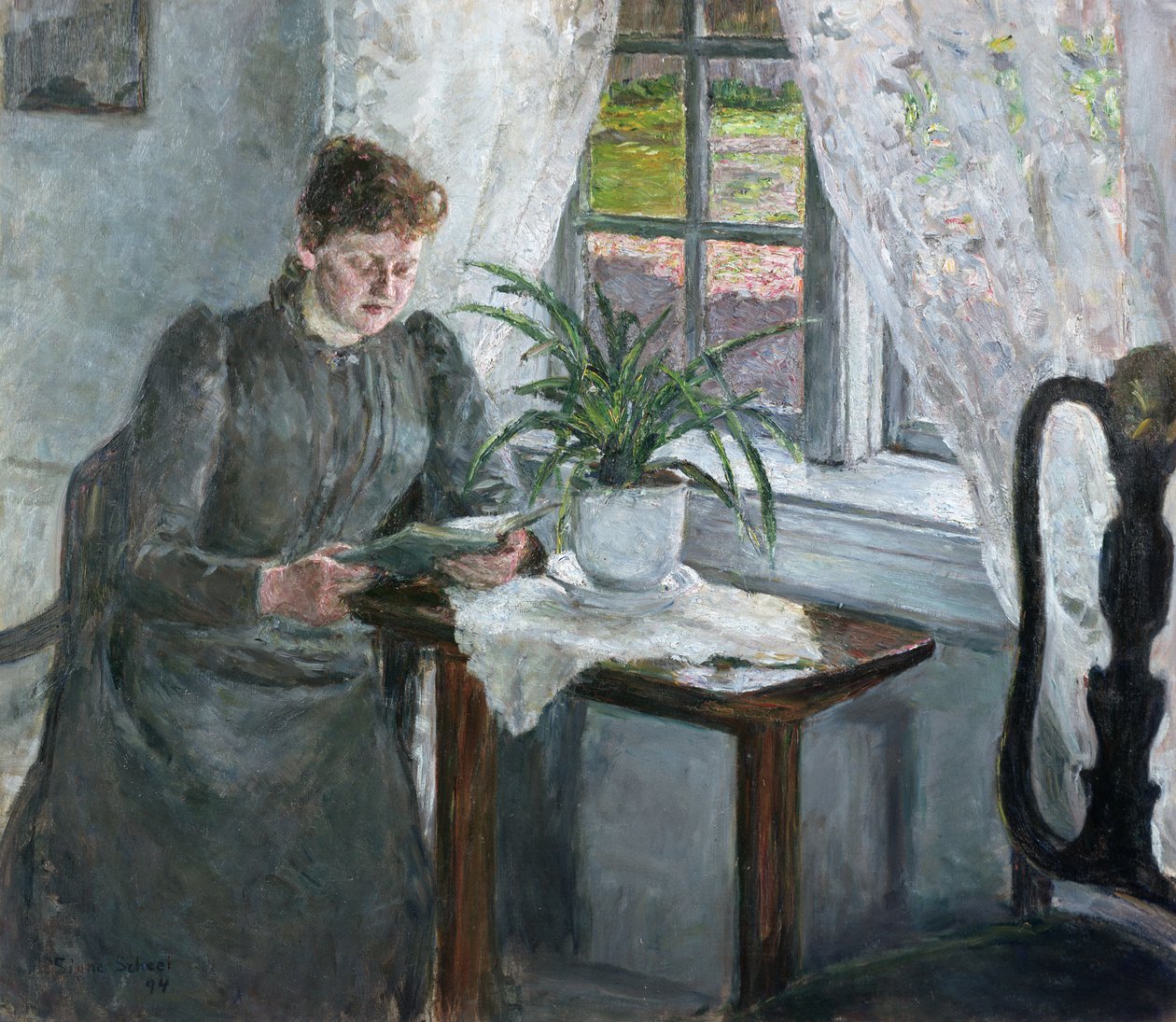 Interior with Woman Reading by Signe Scheel