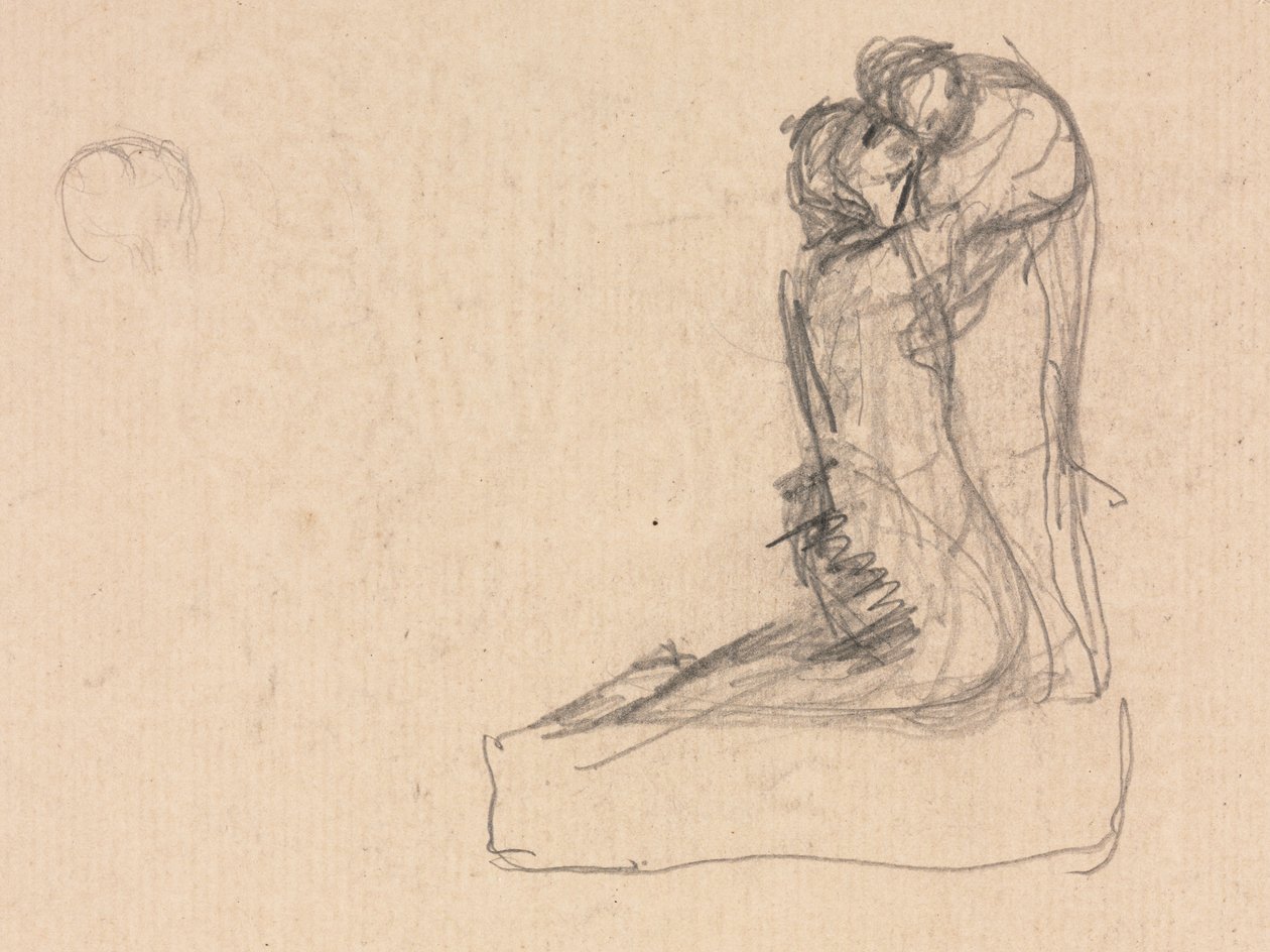 Sketch of Two Figures Embracing (verso) by Theodule Ribot