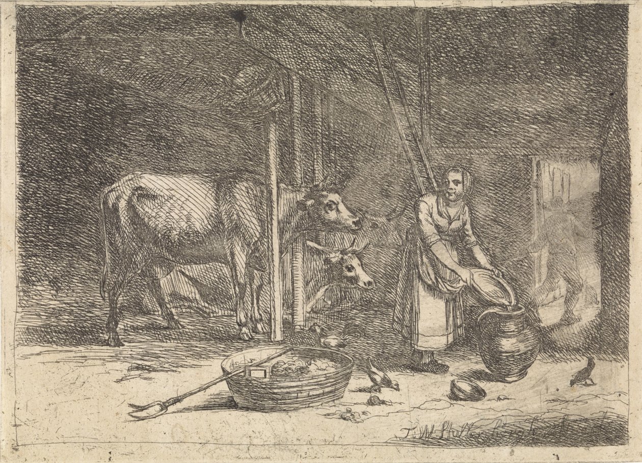 Cow Stable with Milkmaid by Théodore Wynant Stallenbergh