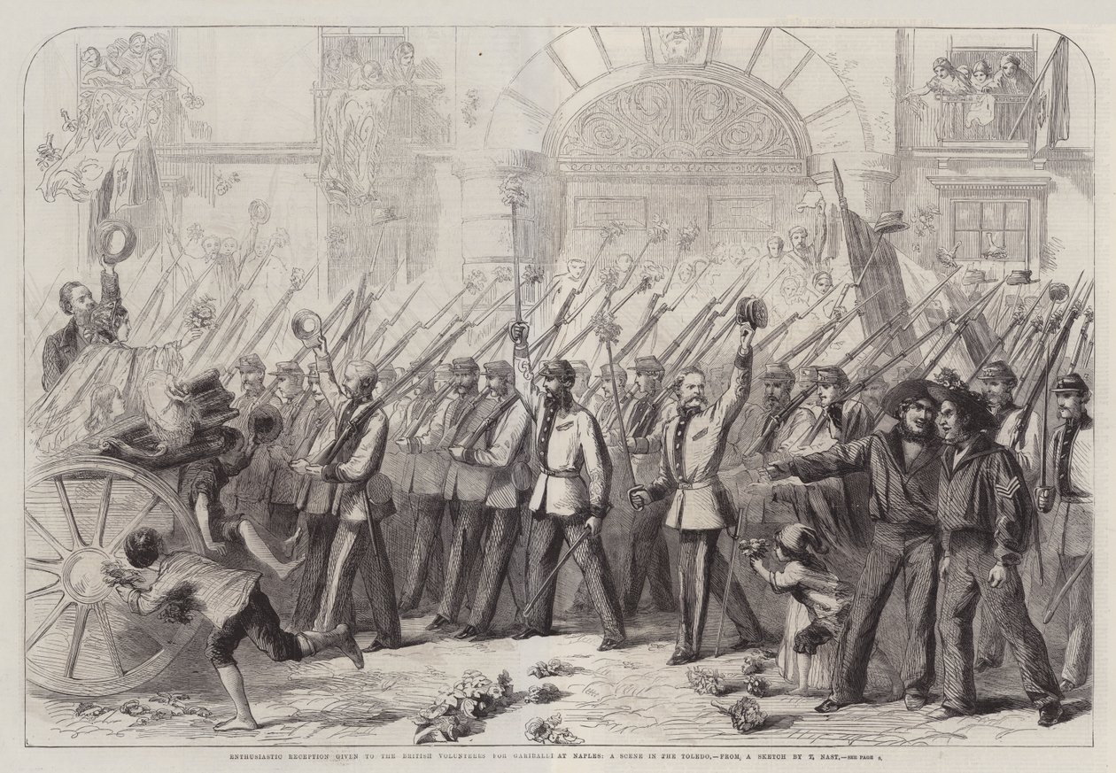 Enthusiastic Reception Given to the British Volunteers for Garibaldi at Naples, a Scene in the Toledo by Thomas Nast