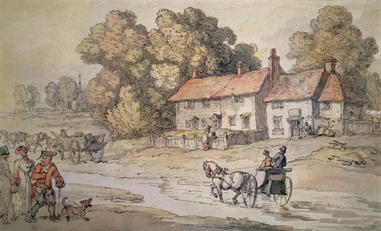 A Gig Fording a Stream by Thomas Rowlandson