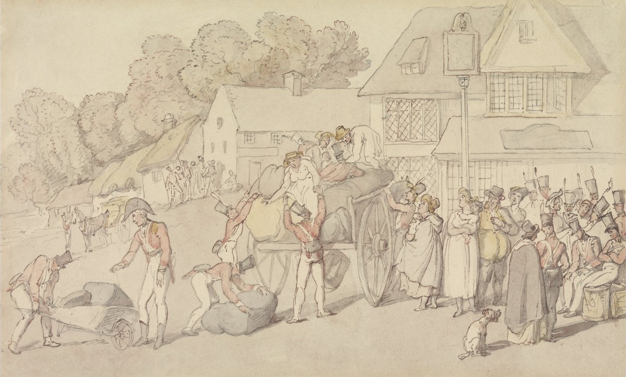 The Arrival of a Company of Militia at an Inn by Thomas Rowlandson