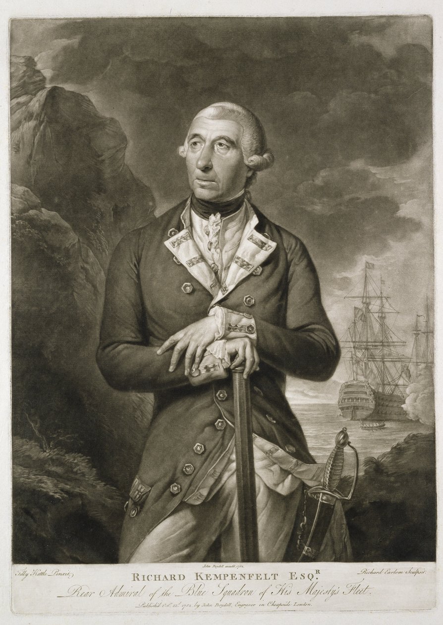 Portrait of Richard Kempenfelt, Rear-Admiral of the Blue, engraved by Richard Earlom, pub. by John Boydell by Tilly Kettle