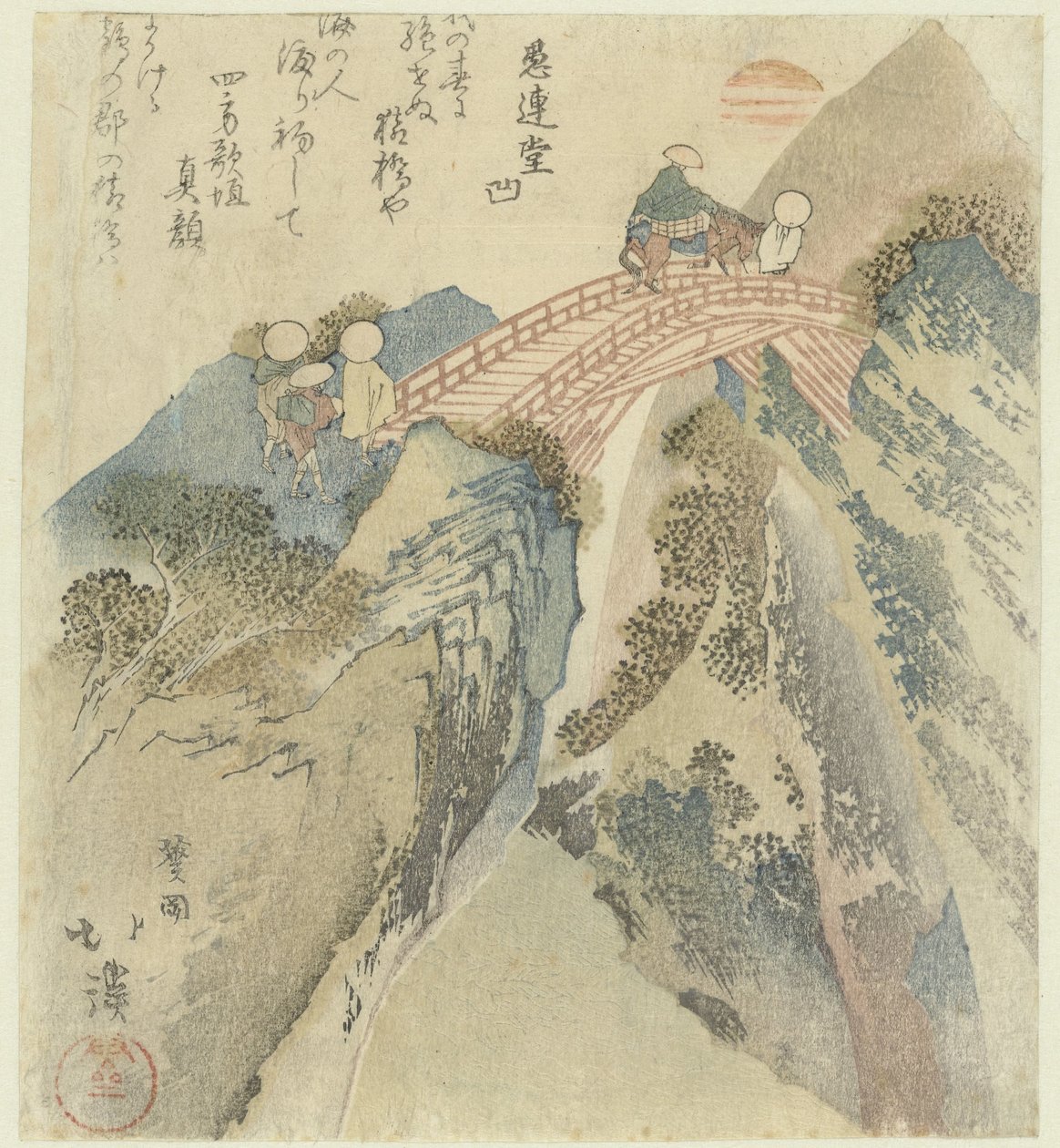 Travellers Crossing a Bridge by Totoya Hokkei
