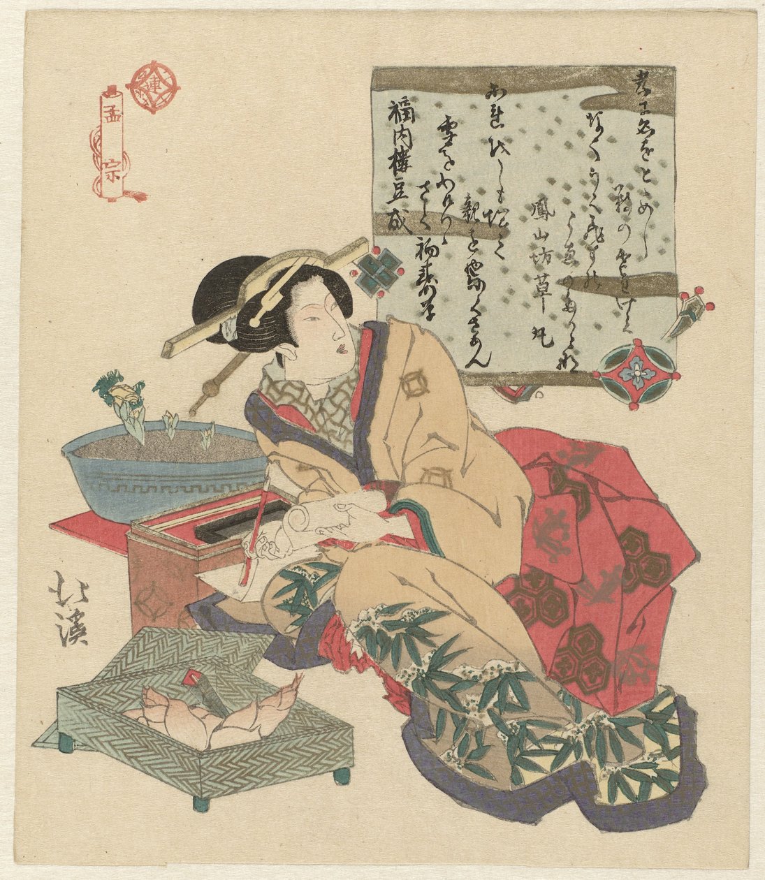 Woman Writing a Letter by Totoya Hokkei