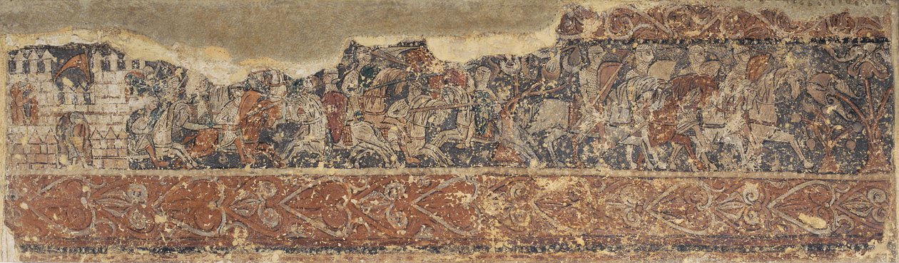 Profane Paintings from Sigena - Soldiers Defending a Castle and Cavalcade of Knights by Unbekannt Unbekannt