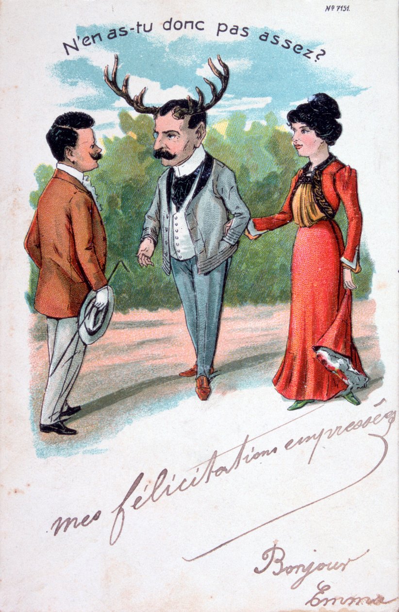 French Adultery Caricature Postcard, c1900 by Unbekannt