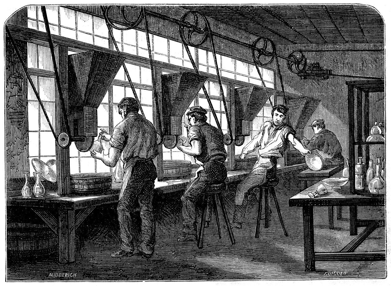 Glass cutters at their wheels by Unbekannt