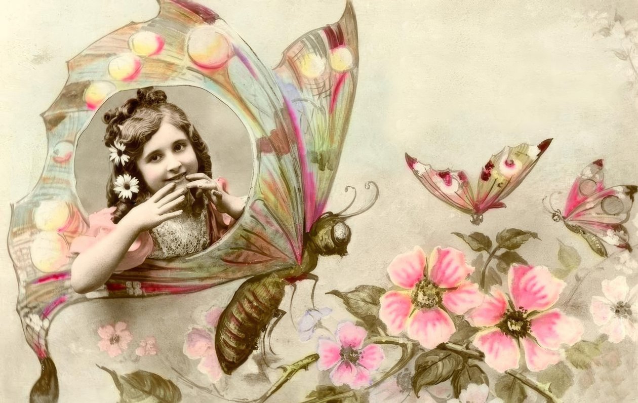 Girl in a Butterfly by Unbekannt