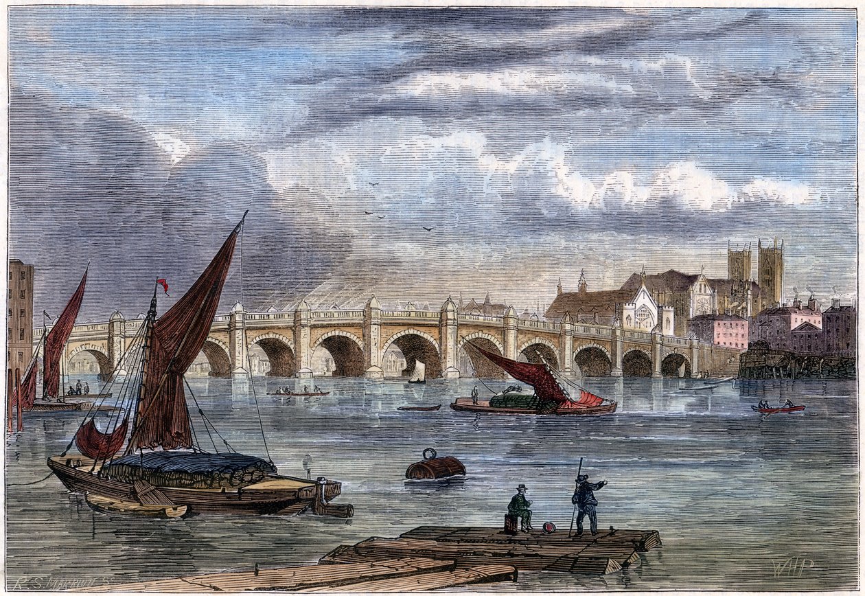 Old Westminster Bridge in 1754, 19th Century by Unbekannt