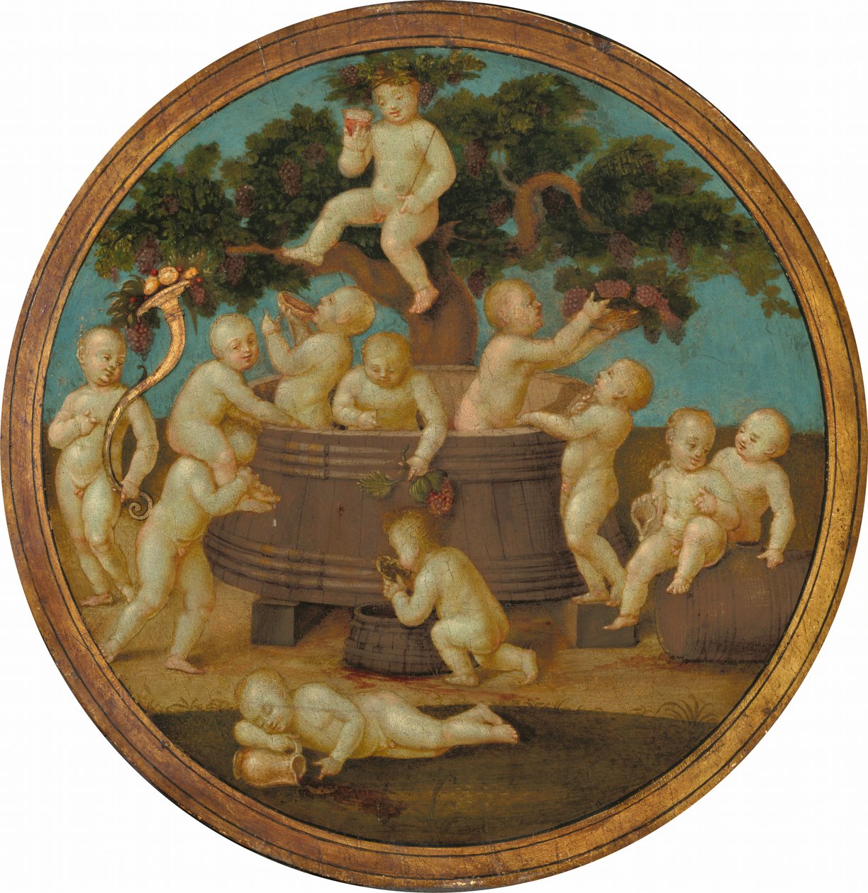 Putti with a Wine Press by Unbekannt