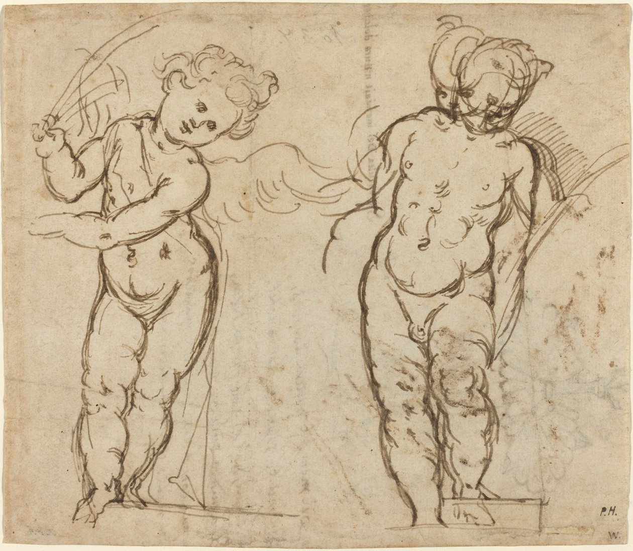 Two Standing Putti by Unbekannt