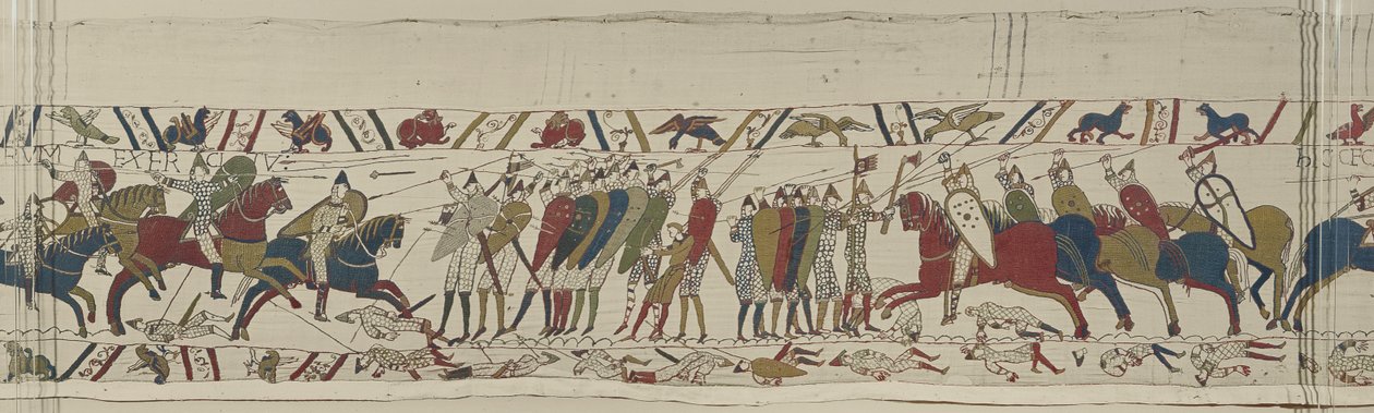 The Norman cavalry attacks the English shield-wall and battle is joined, Bayeux Tapestry by Unbekannt Unbekannt