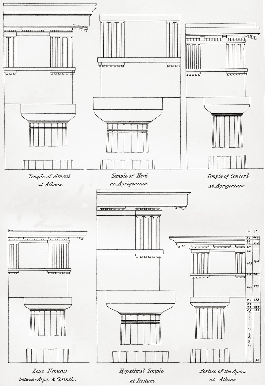 Examples of the Doric orders of Greek architecture, from The National Encyclopaedia, published c.1890 by Unbekannt Unbekannt