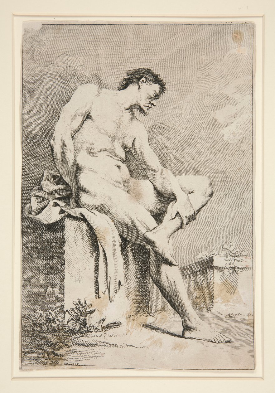 Seated Male Nude by Unknown