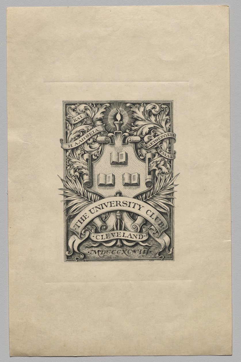 Bookplate: The University Club, Cleveland by Unknown artist