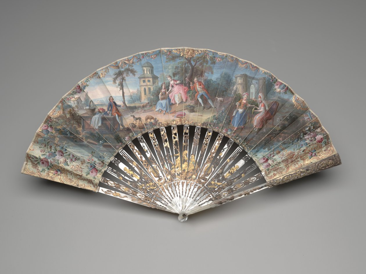 Folding fan with a pastoral scene by Unknown artist