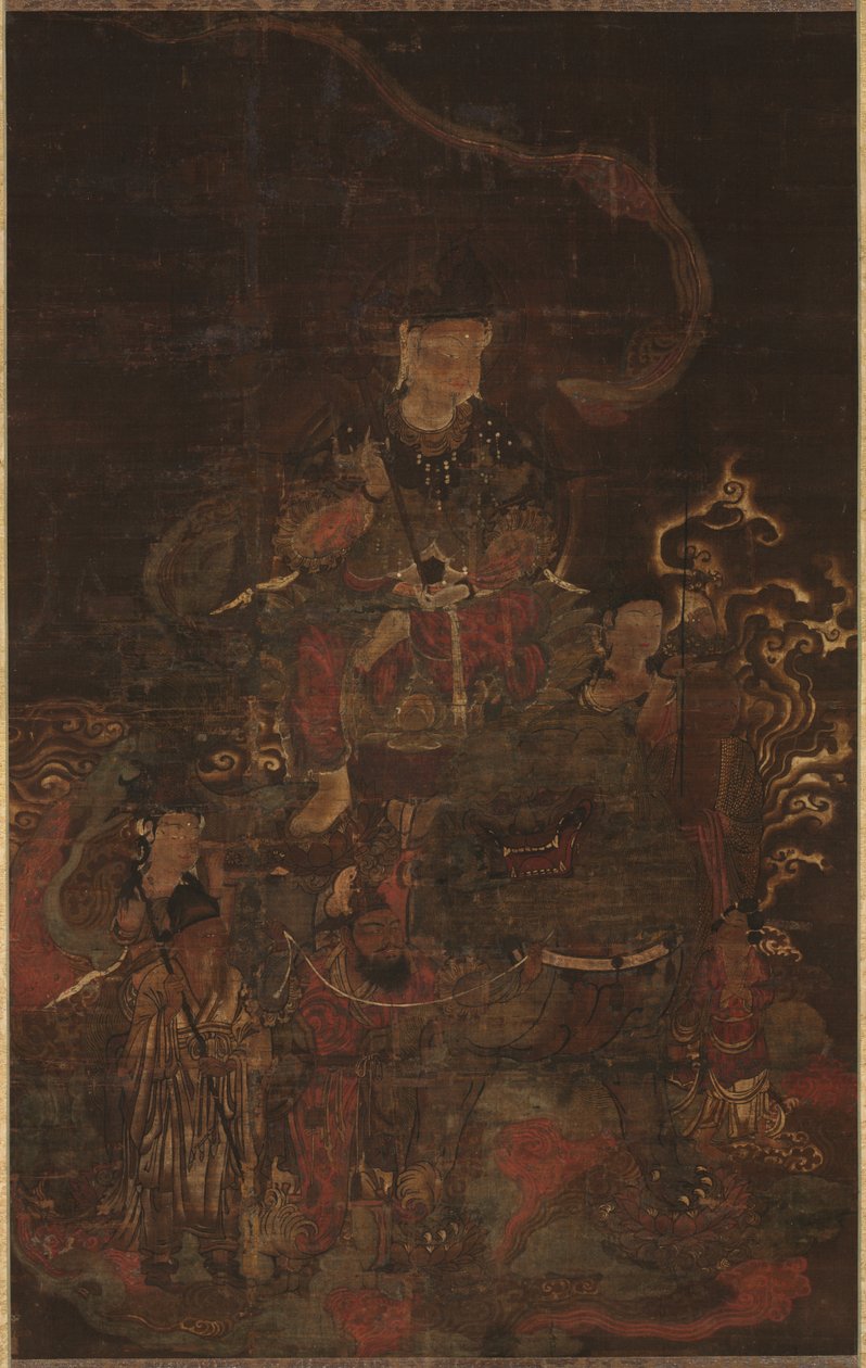 Monju Riding Lion with Attendants by Unknown artist