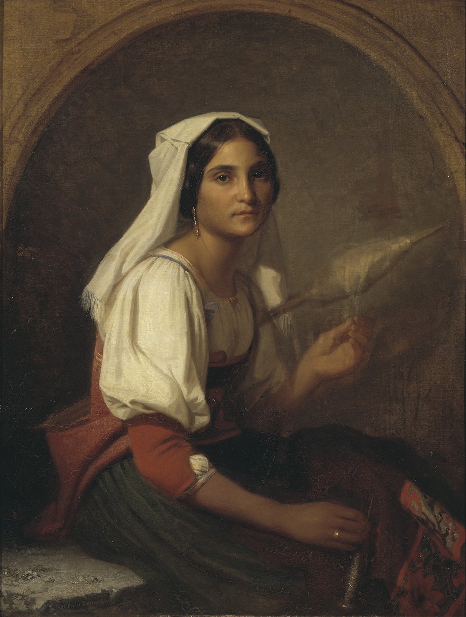 An Italian Woman Spinning Flax by Uno Troili