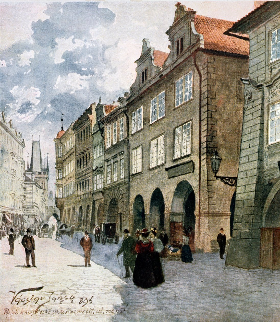 Ulice k Mostu, Mala Strana, Prague, illustration from 