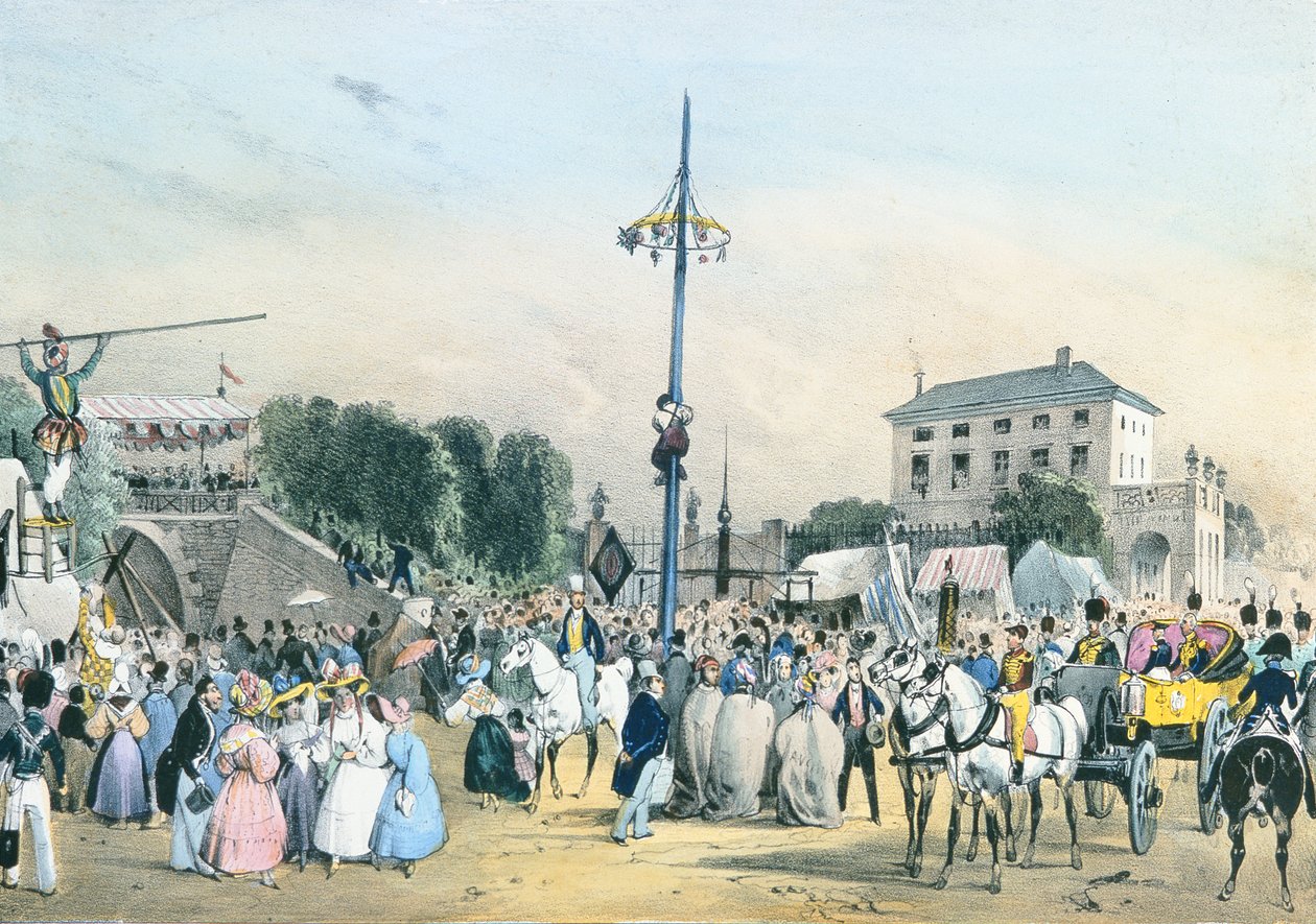 Local Fetes Around Paris: The Greasy Pole at Meudon Belle Vue, Paris, 1830 by Victor Adam