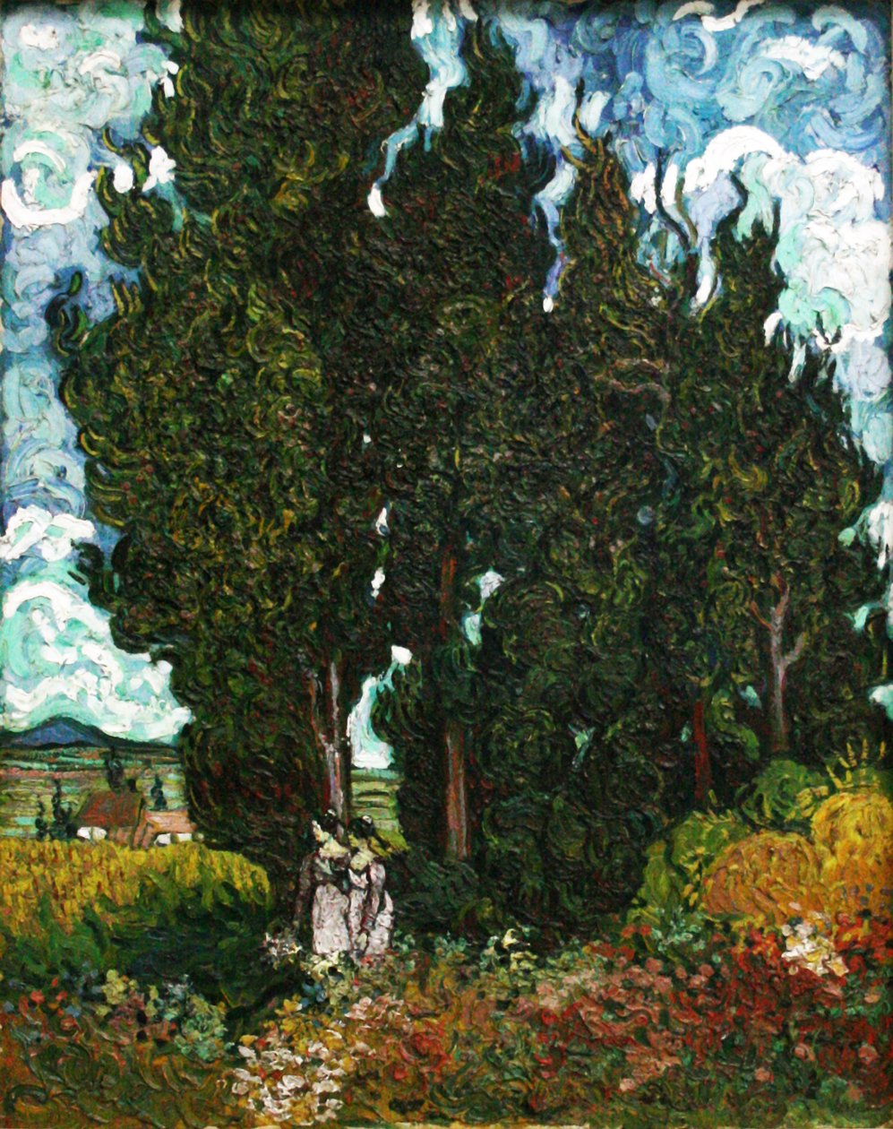 Cypresses with Two Figures by Vincent van Gogh