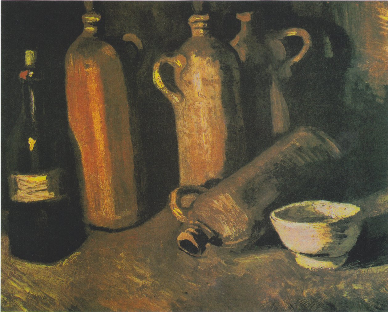 Still Life with Four Jugs, Bottle, and White Bowl by Vincent van Gogh