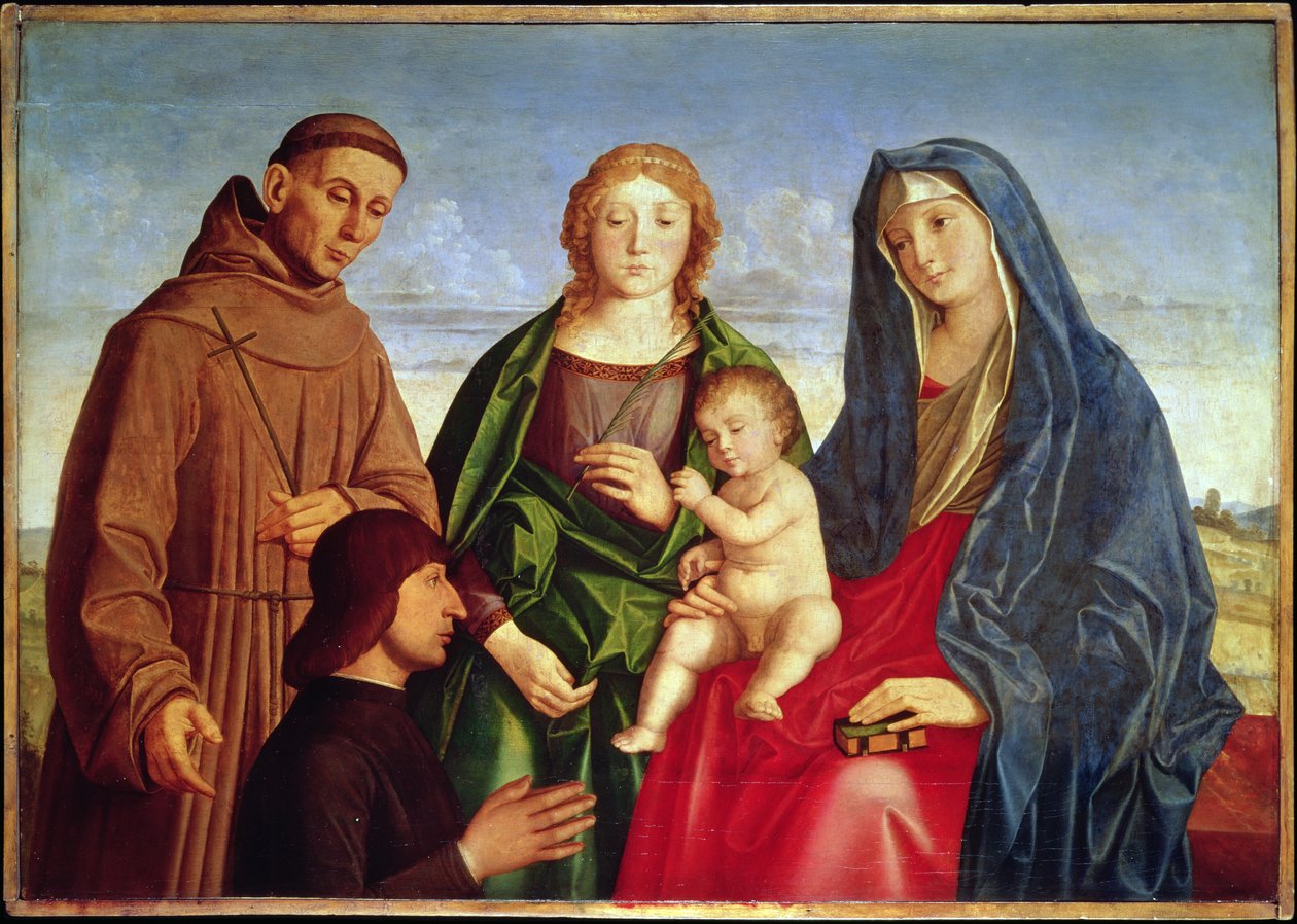 The Virgin and Child with St. Francis, a Female Saint and Donor by Vincenzo di Biagio Catena