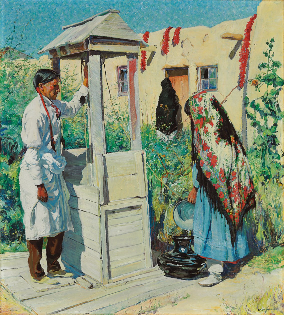 A Pueblo Well Scene by Walter Ufer