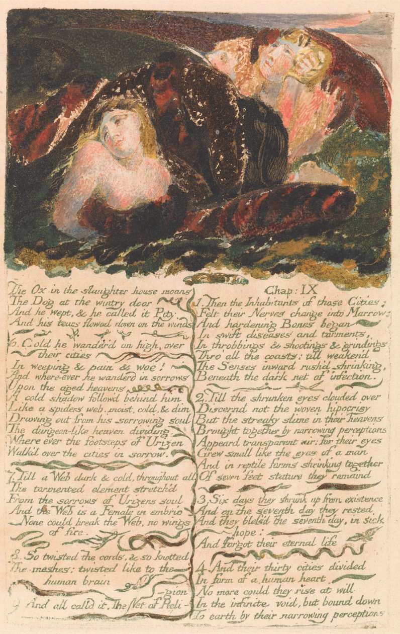 The First Book of Urizen, Plate 23- The Ox in the slaughter house moans . . . . (Bentley 25) by William Blake