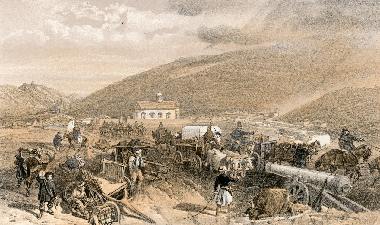 Commissariat Difficulties, the Road from Balaklava to Sebastopol, at Kadikoi, During Wet Weather by William Crimea Simpson