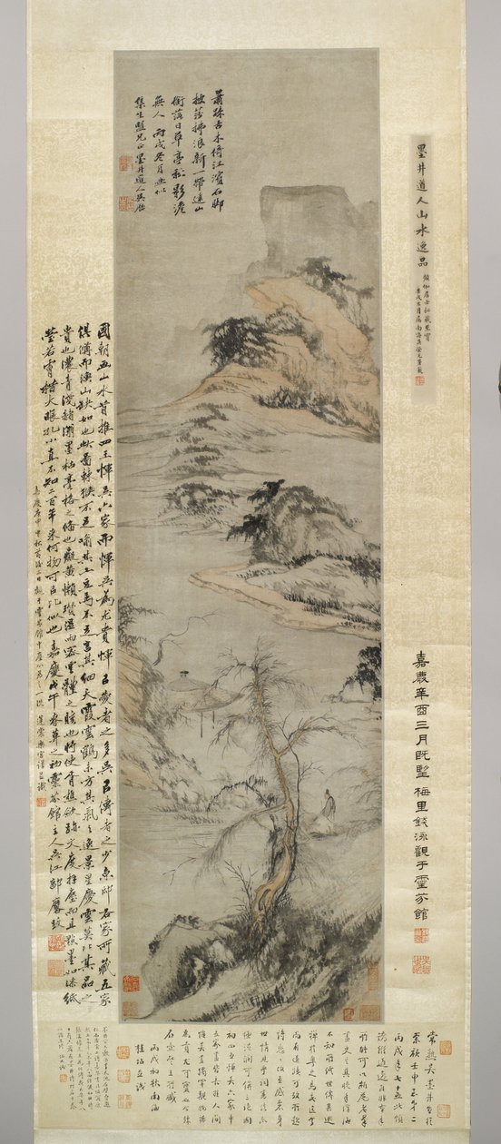 An Old Man Walking by a Stream, with Distant Mountains by Wu Li