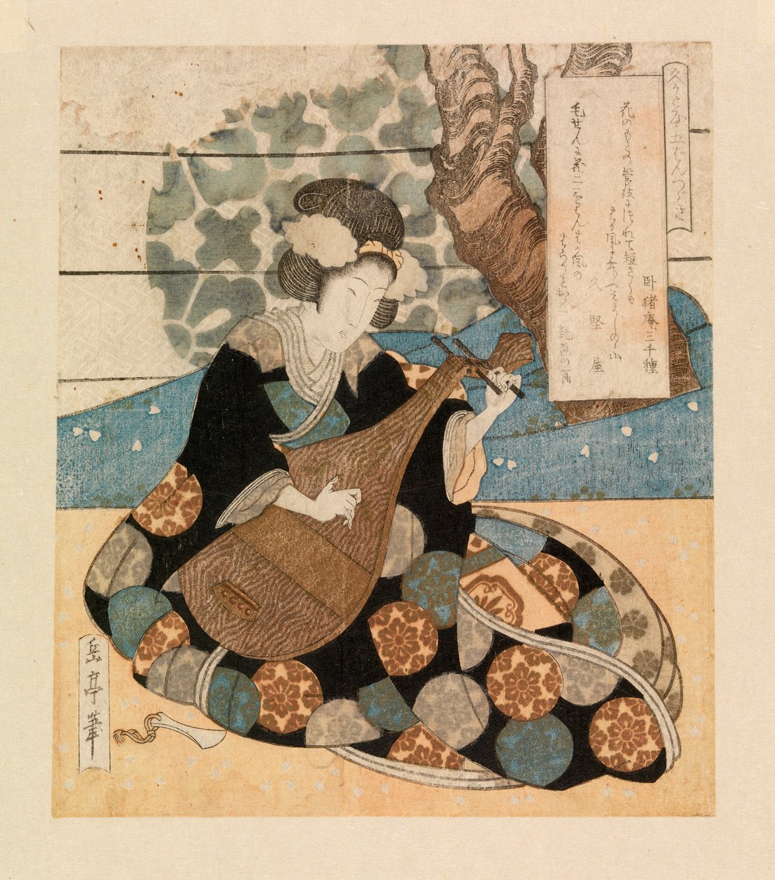 Lady playing an instrument, c.1804-40 by Yashima Gakutei