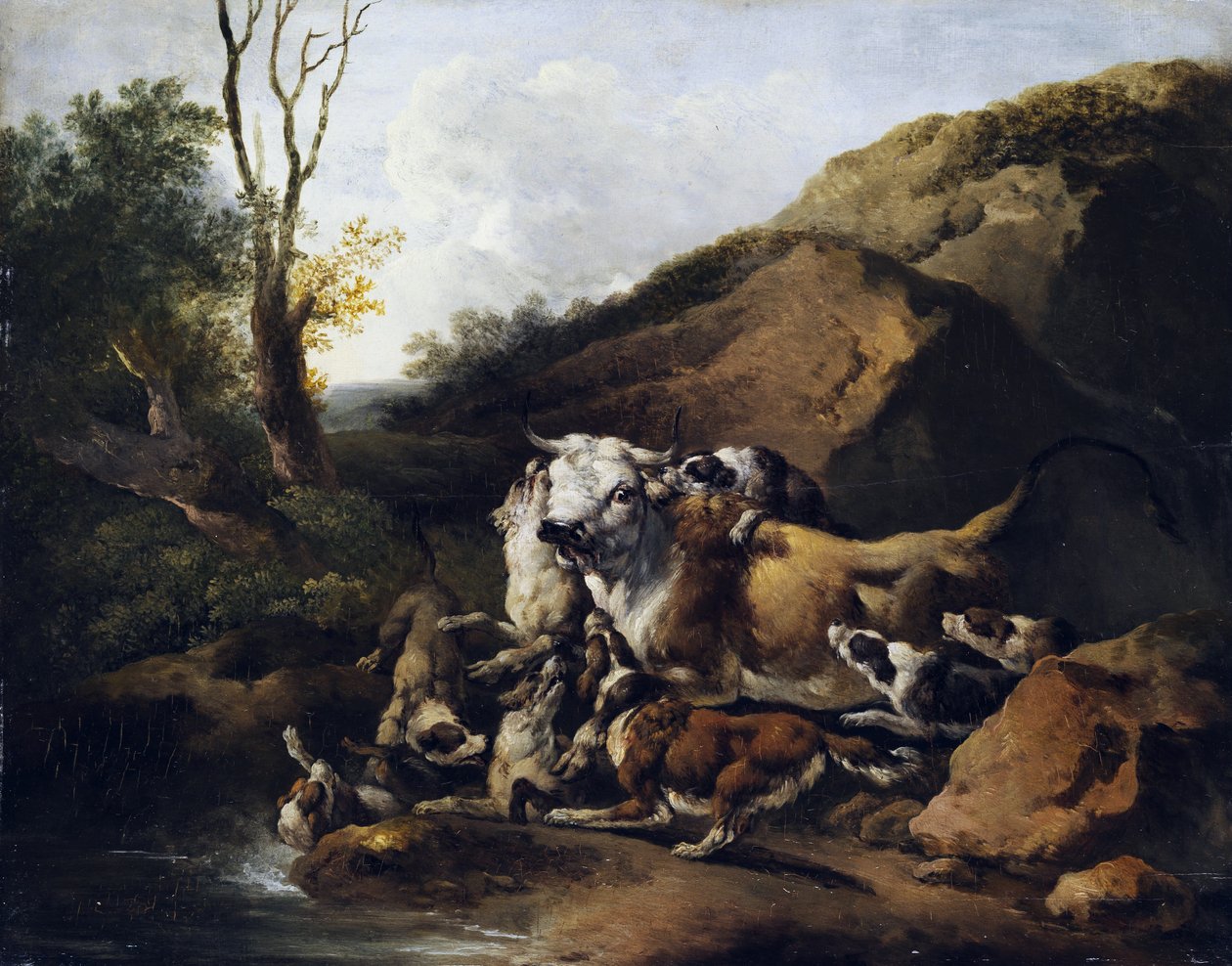 Aurochs Fighting a Pack of Hunting Dogs by attributed to Johann Heinrich Roos