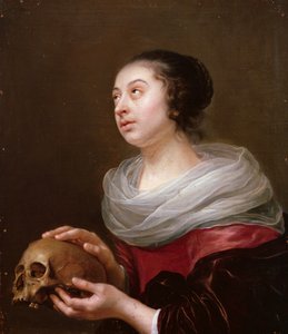 A Young Woman Holding a Skull