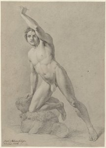 Male Nude, Kneeling on One Knee