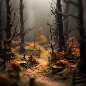 Miniature Tilt-Shift Halloween Forest with Foggy Trees and a Spooky Atmosphere 3