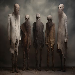 Four Clay Figures of Men Standing Side by Side 3